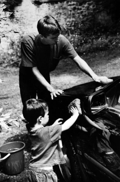 Tom and Leo washing the car, Colway